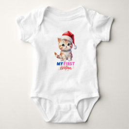 Första julen Baby,Söt Kat-jul BabySuits T Shirt