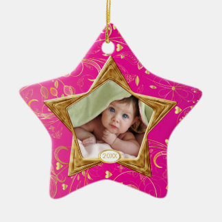 Första julen bild ornament stjärna rosa