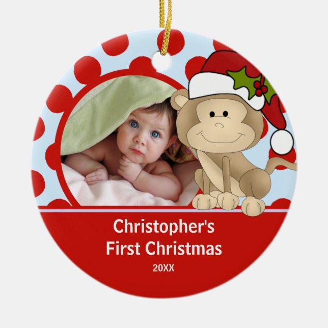 Första julen bild prydnad apa för bebis julgransprydnad keramik (Framsidan)