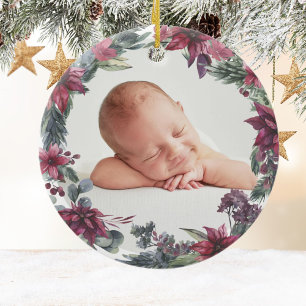 Första julen Blommig Baby Foto Keramik Ornament