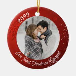 Första julen Engagerad 2 Photo Red Snowflake Julgransprydnad Keramik
