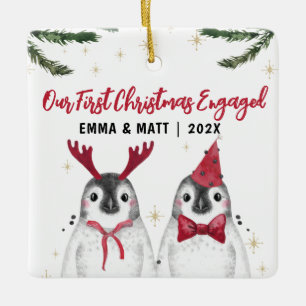 Första julen Engagerade eller gifta lustiga pengui Julgransprydnad Keramik