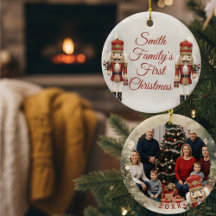 Första julen familjefoto nötknäppare ornament