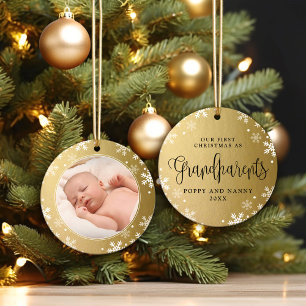 Första julen, farföräldrar, Guld Photo Keepsak Julgransprydnad Keramik