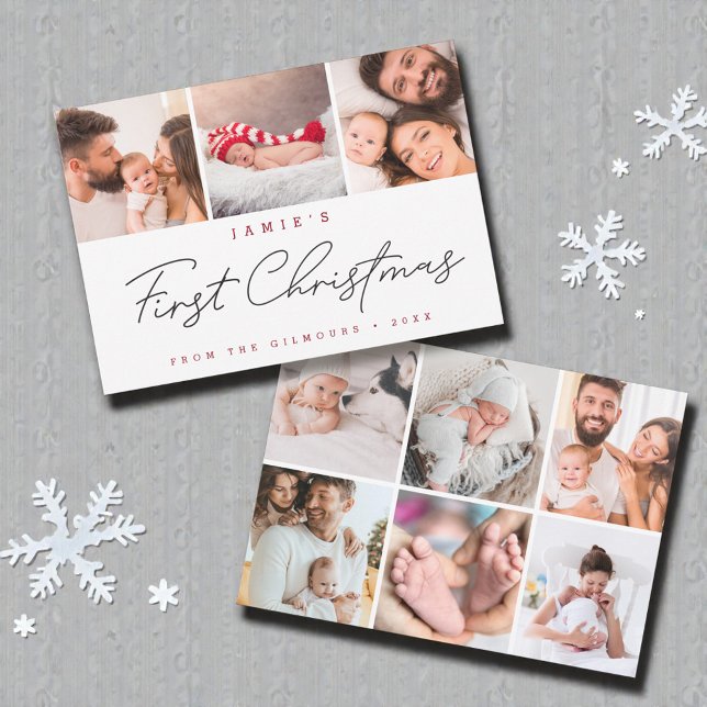 Första julen: Flera bilder - Högtid Julkort (Multiple photos baby's first christmas modern script and design. )