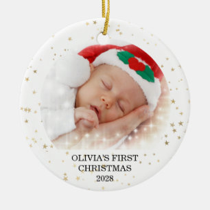 Första julen, Flicka, fotokeramiskt prydnadsföre Julgransprydnad Keramik