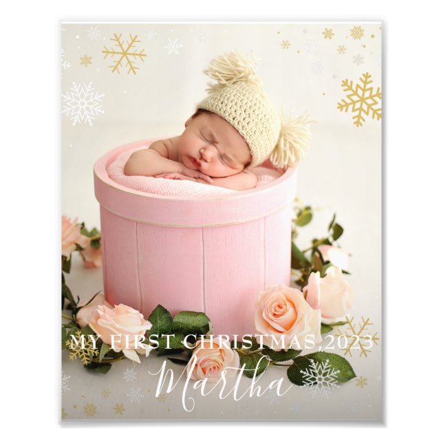 Första julen Flicka Snowflake Ram Photo Fototryck (Framsidan)