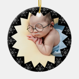 Första julen Flicka Snowflake Ram Photo Julgransprydnad Keramik