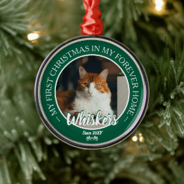 Första julen för alltid hemma kattfoto och namn julgransprydnad metall