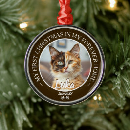 Första julen för alltid hemma kattfoto och namn julgransprydnad metall