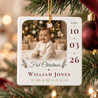 Första julen för bebis - anpassad foto- och födels julgransprydnad keramik