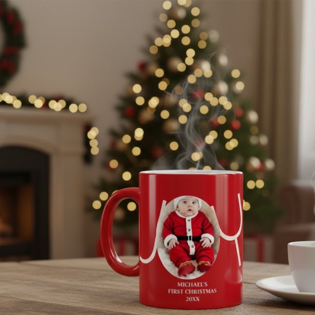 Första julen för bebis Foto Röd kaffemugg Jumbo Mugg (Skapare uppladdad)