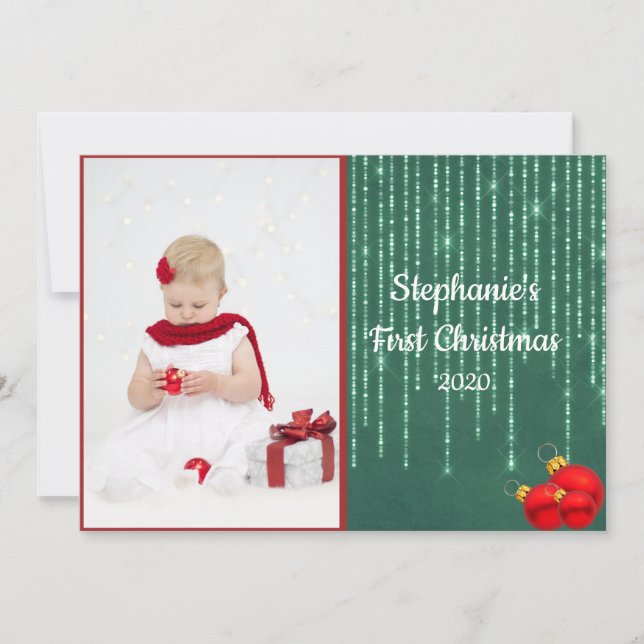 Första julen för bebis Foto Silverglitter Platt (Framsida)