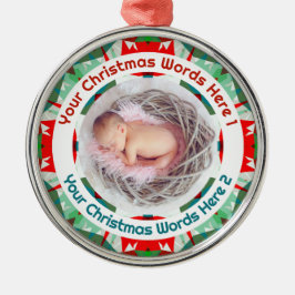 Första julen för bebis Röda Gröna Familjefoto Pres Julgransprydnad Metall