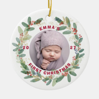 Första julen för min baby julgransprydnad keramik