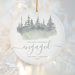 Första julen förlovad Woodland Sage Grön Skrift Julgransprydnad Keramik