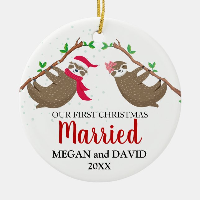 Första julen gift Funny Sloths Julgransprydnad Keramik (Framsidan)
