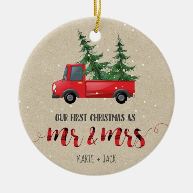 Första julen Gift med gift Personlig Julgransprydnad Keramik (Framsidan)