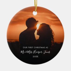 Första julen Gift Mr & Mrs Photo Julgransprydnad Keramik