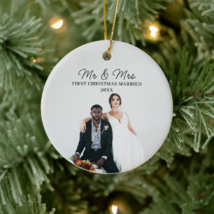 Första julen Gift mr och Mrs Photo Julgransprydnad Keramik