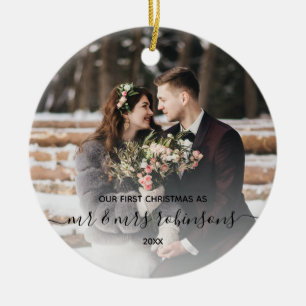 Första julen gift som Mr & Mrs Photo Modern Julgransprydnad Keramik
