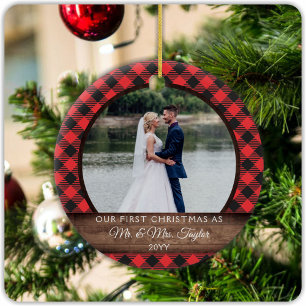 Första julen gifta Rustik Mr. Mrs. FOTO Julgransprydnad Keramik