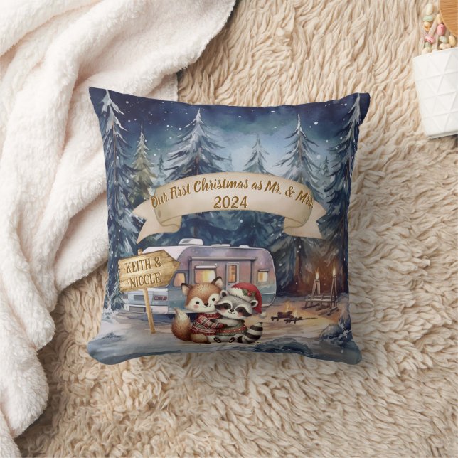 Första julen husvagnsparet nygifta prydnad kudde (Filt)