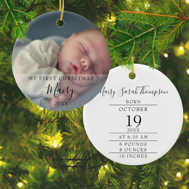 Första julen i Baby födelsetalet Foto Julgransprydnad Keramik (First Christmas Baby Birth Stats Photo Ceramic Ornament)
