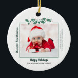 Första julen i Baby Photo Collage Helgdag Family Julgransprydnad Keramik<br><div class="desc">Helgdag för utsmyckning av utsvävande och vismisk multifoto. Det finns ett huvudfoto på framsidan och ytterligare 3 på baksidan som du enkelt kan ersätta med dina favoritfoton genom att klicka på knappen "Anpassa"</div>