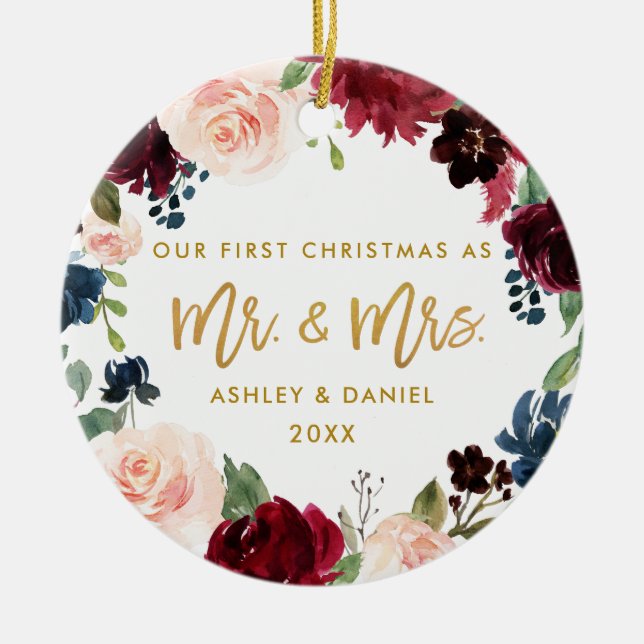 Första julen i Blommigten Guld | Tillbaka till fot Julgransprydnad Keramik (Framsidan)