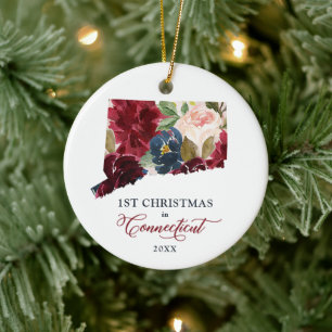 Första julen i Connecticut-Personligens Blommigt Julgransprydnad Keramik