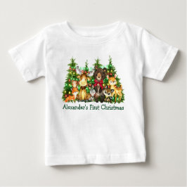 Första julen i Ljus Bow Woodland Forest Animals T Shirt