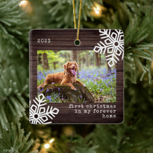 Första julen i mitt Forever Home Hund Photo Julgransprydnad Keramik