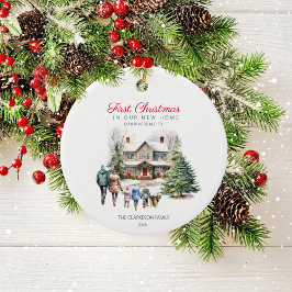 Första julen i New Home | Familj med sällskapsdjur Julgransprydnad Keramik