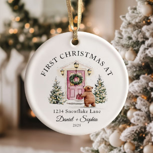 Första julen i nya hemmet Vattenfärg Rosa dörr Julgransprydnad Keramik