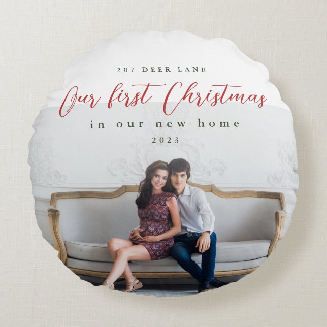 Första julen i vårt nya foto i Adress Rund Kudde (Framsidan)