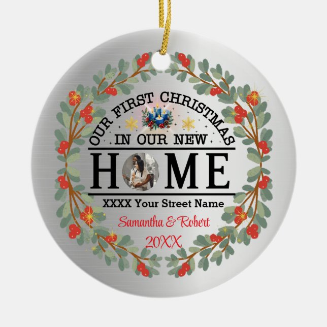 Första julen i vårt nya hem julgransprydnad keramik (Framsidan)