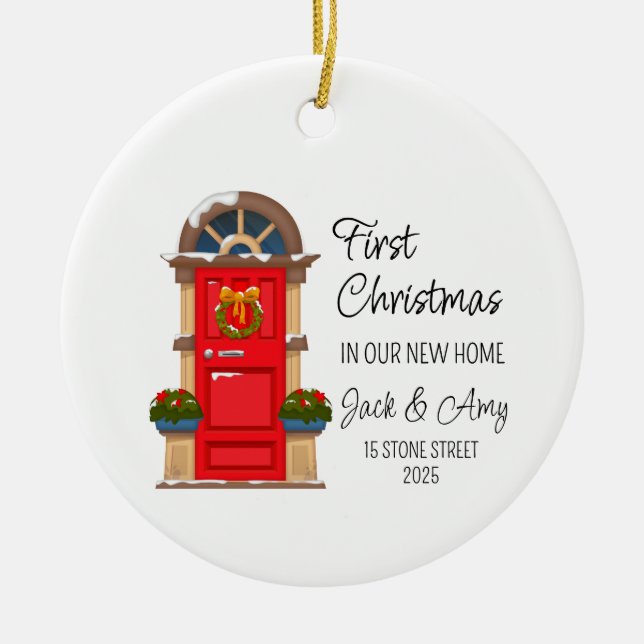 Första julen i vårt nya hemnamn julgransprydnad keramik (Framsidan)