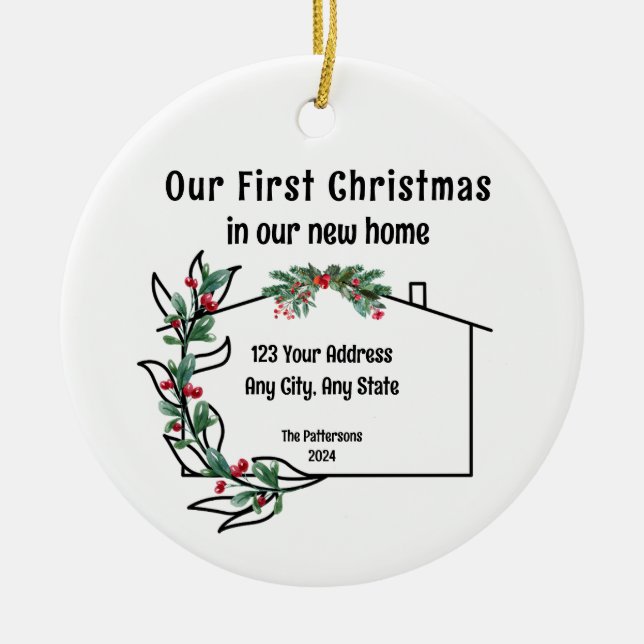 Första julen i vårt nya hemnamn julgransprydnad keramik (Framsidan)