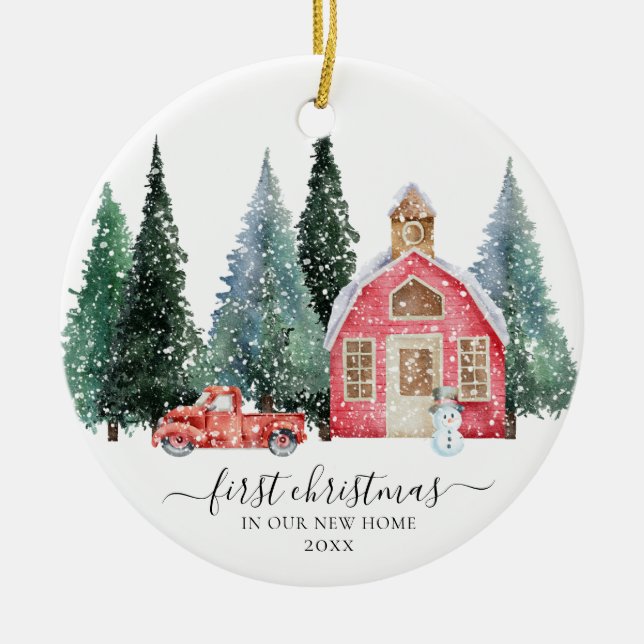 Första julen i vårt nya hemornament julgransprydnad keramik (Framsidan)
