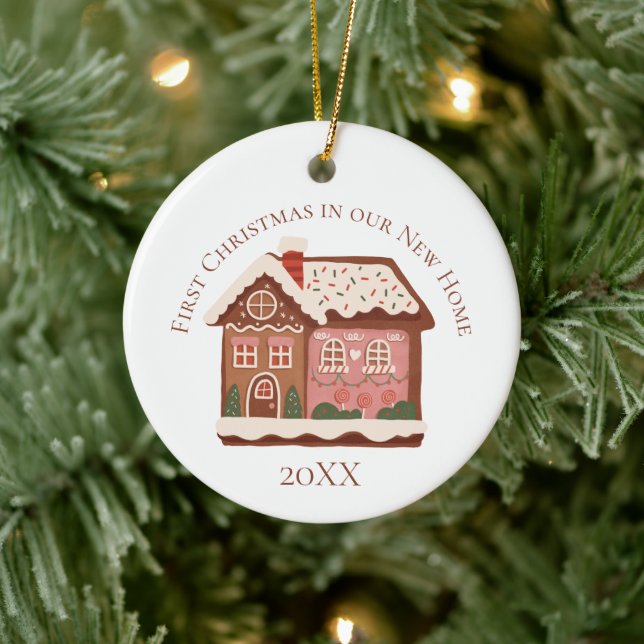 Första julen i vårt nya hus Gingerbröd House Julgransprydnad Keramik (Träd)