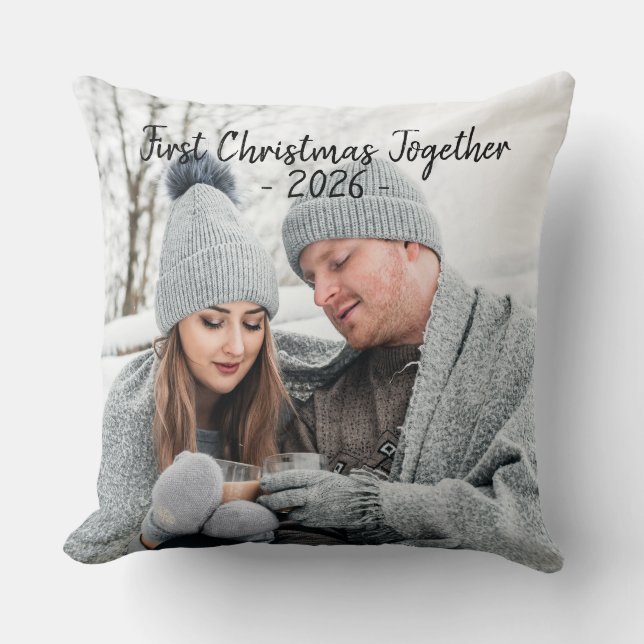 Första julen julbild säsong kudde (Framsida)