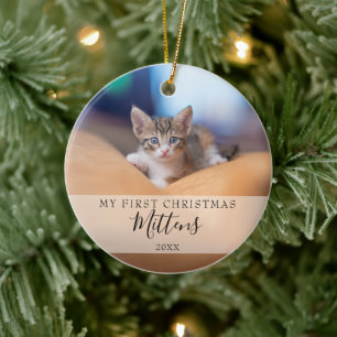 Första julen Katt Hund Husdjur Foto Elegant Skrift Julgransprydnad Keramik