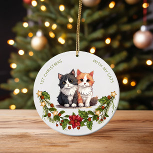 Första julen med min Blommigt Cats vattenfärg Julgransprydnad Keramik