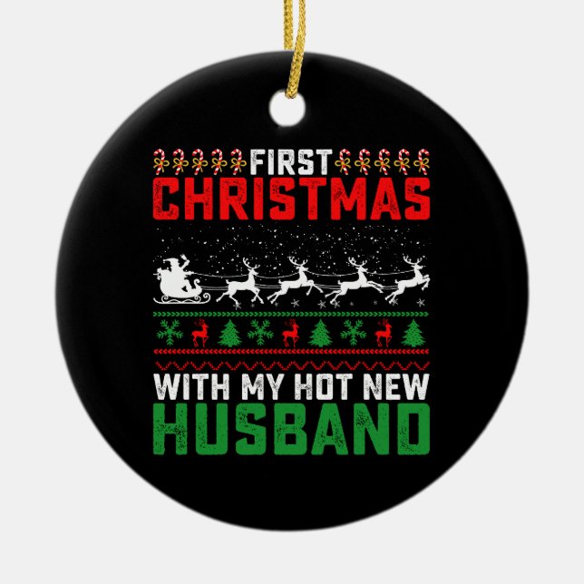 Första julen med min heta nya make ful julgransprydnad keramik (Framsidan)
