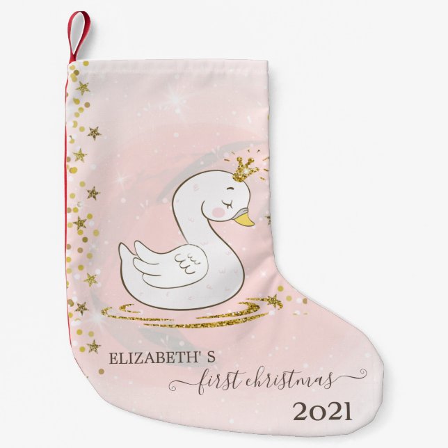 Första julen med svanbaby liten julstrumpa (Framsidan)