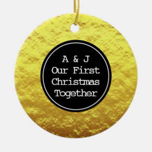 Första julen, Monogram Initialer Faux Golden Foil Julgransprydnad Keramik