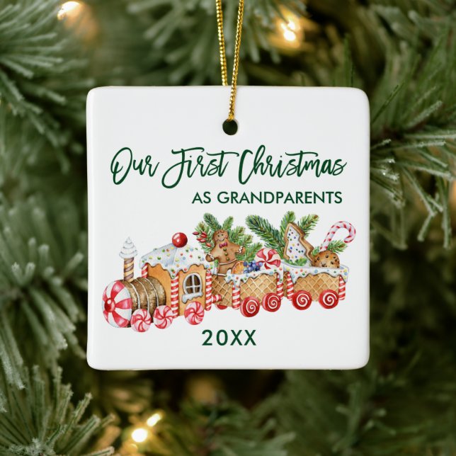 Första julen mor- och farföräldrar Gingerbread Tra Julgransprydnad Keramik (Träd)