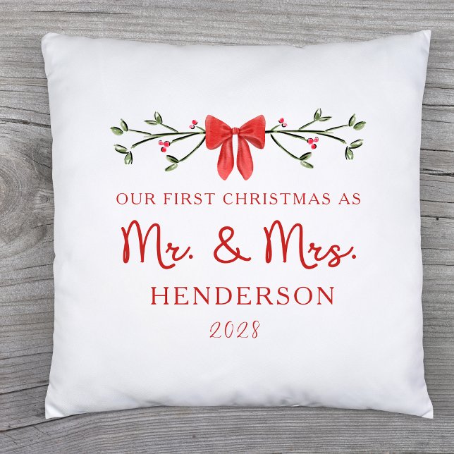 Första julen Mr. & Mrs. Anpassad Nygifta Högtid Kudde (Skapare uppladdad)