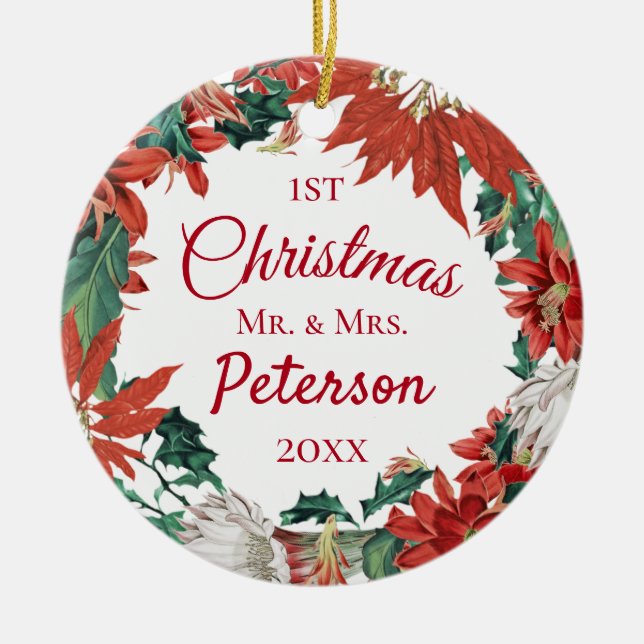 Första julen Mr. och Mrs. Flower WAN Julgransprydnad Keramik (Framsidan)